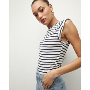 Veronica Beard Dree Striped Muscle Tank Top Navy White Knit Size M